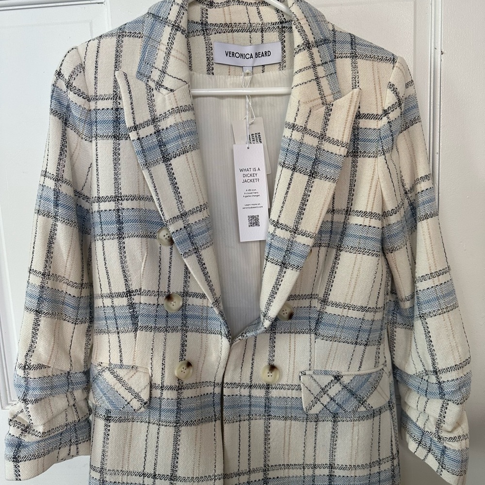 New with tags Veronica Beard Beacon Dickey Blue Cream Plaid Jacket / Blazer